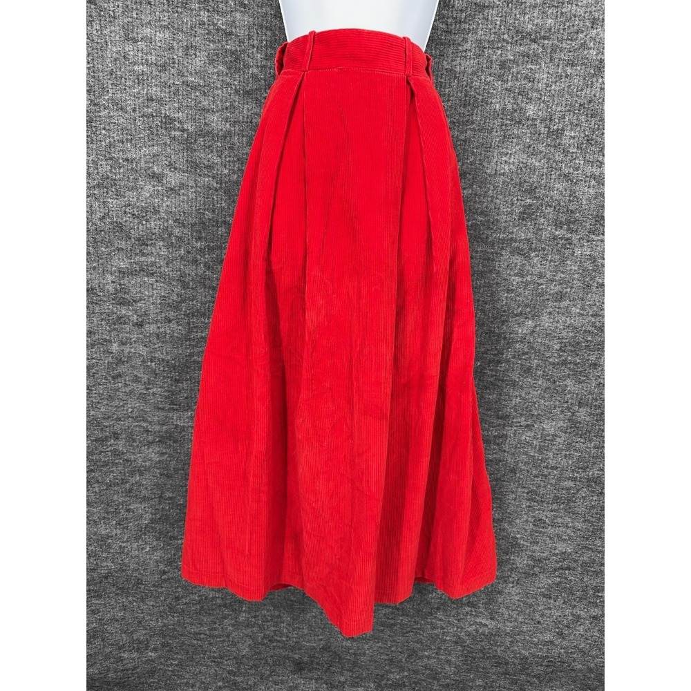 VTG Ralph Lauren Skirt Womens 8 Red Corduroy Pleated Full Long High Waist Fall